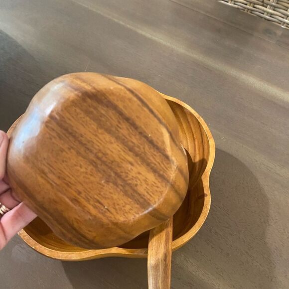 Vintage Monkey Pod Wood Salad Bowl Set Retro Mid century Modern - Picture 5 of 7